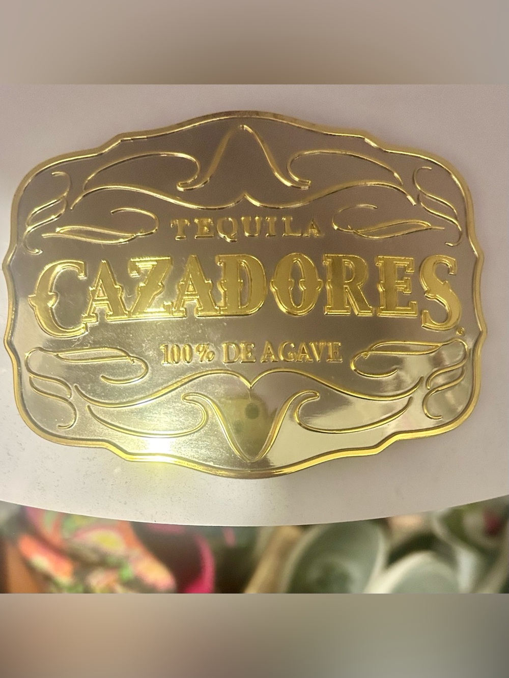 Tequila Cazadores  100% De Agave Gold Embossed belt buckle.